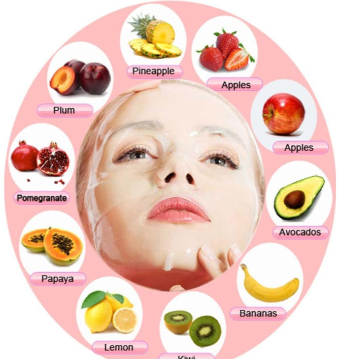 Facial Treatment DIY Automatic with various fruits for natural facial masks including papaya, avocado, and pomegranate.