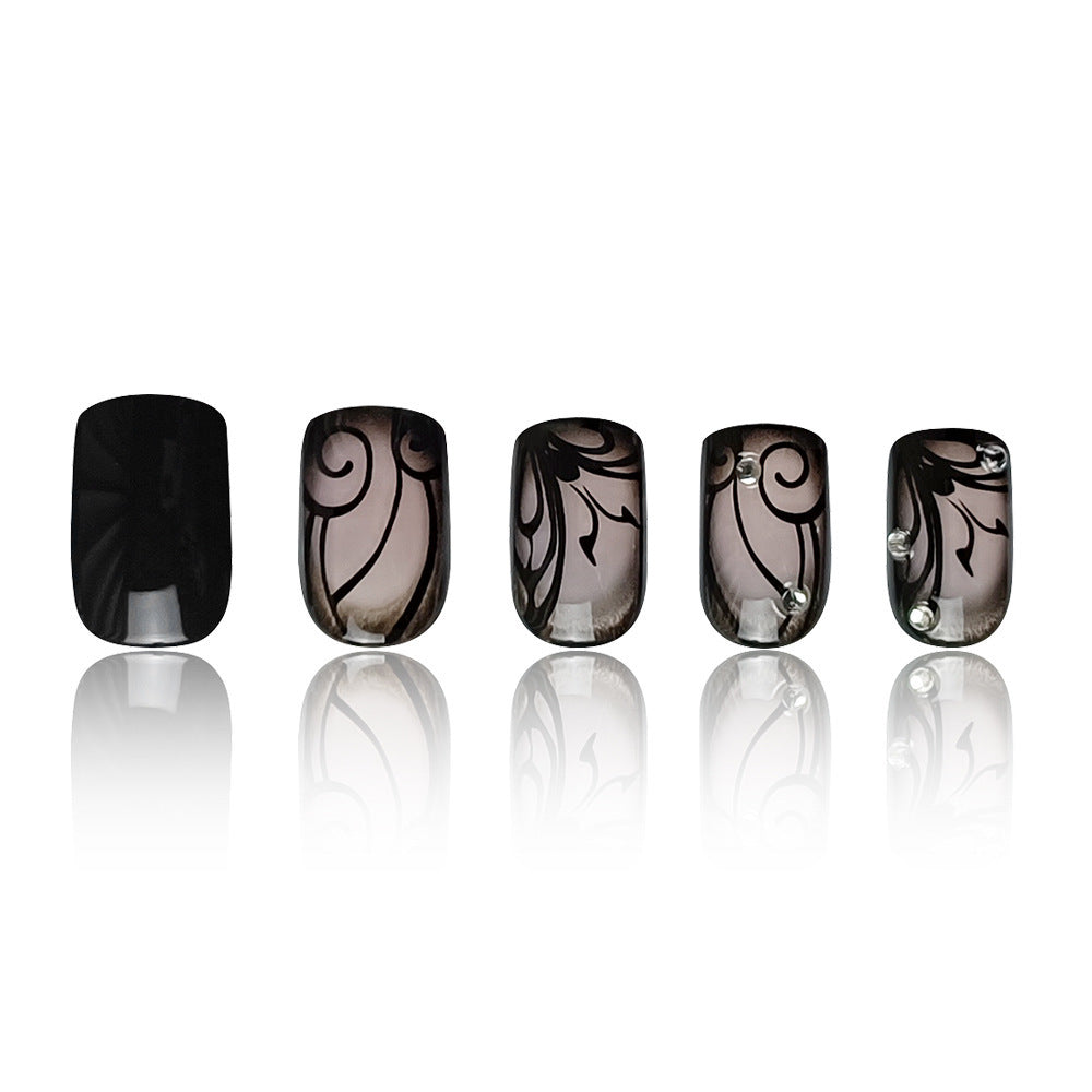 Dark Ins Style Black Vine Wearing Nails And Nails, featuring elegant black and transparent design.